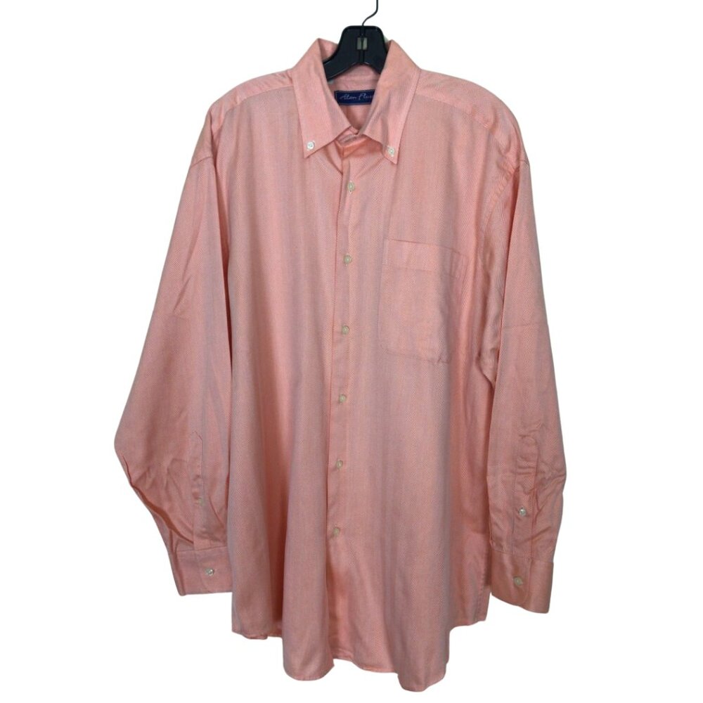 Alan Flusser Shirt Men’s L Large Orange Button Front Up Down Long Sleeve